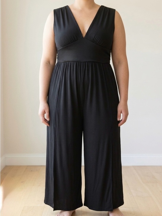 Sonoma Goods For Life Pants - Sonoma Black Ribbed Wide Leg Jumpsuit Romper V Neck Sleeveless Sz XXL EUC Comfy